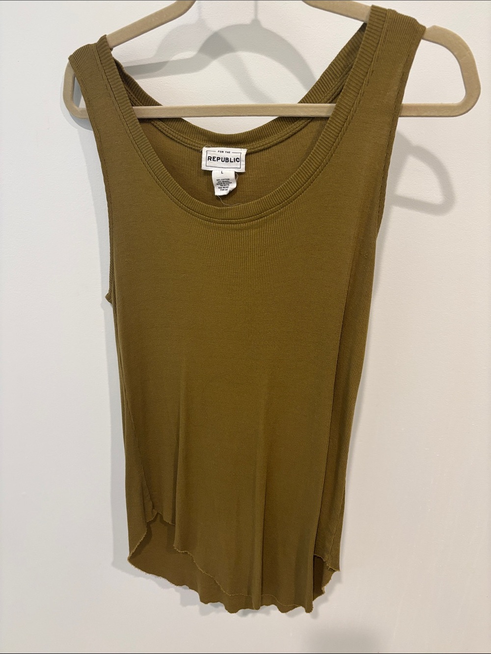Ribbed Scoop Neck Tank Top - Olive